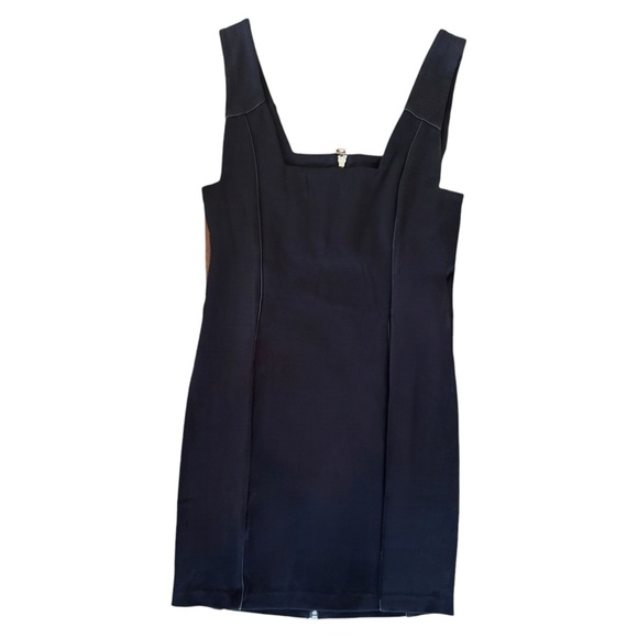 T by Alexander Wang Black Tank Pointe Square Neck Mini Dress Front Zip Piping XS - Picture 3 of 9